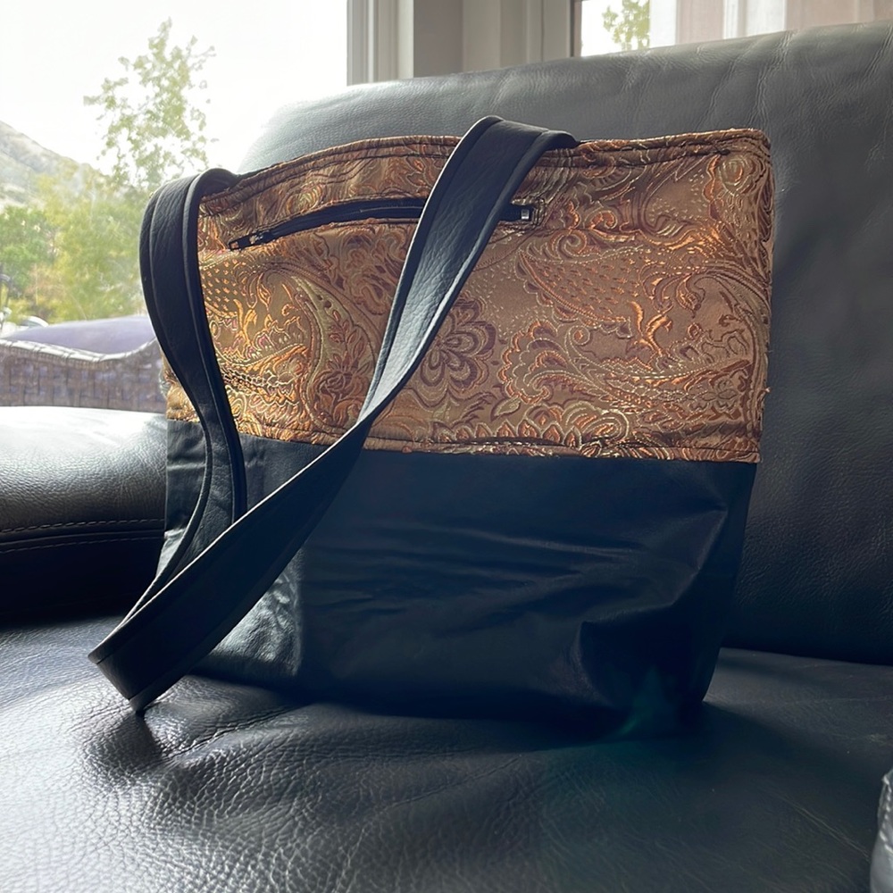 Gold and Black Embroidered Leather Purse